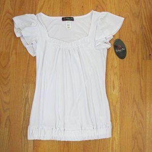VOLUME ONE WOMEN'S JUNIOR'S SIZE M TOP WHITE SHIRT CAP RUFFLE SLEEVES NWT